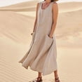 thumbnail image 2 of Robe Longue d'Été Sans Manches en Coton et Lin pour Femmes, Encolure Dégagée, Décontractée, Fluide, Ample, Maxi, avec Poche, pour Plage et Vacances, 2 of 7