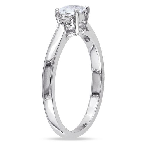Miabella 0.30 Carat Total Weight Princess Cut Created White Sapphire and Diamond Accent Sterling Silver Promise Ring