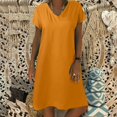 thumbnail image 1 of WILLBEST Robe d'Été Formelle pour Invité de Mariage d'Automne Dresses Robe en Lin pour Femmes Dresses Décontractée Col en V Robe Midi Manches Courtes Robe Ligne A Robe de Plage Sans Accessoires, 1 of 5