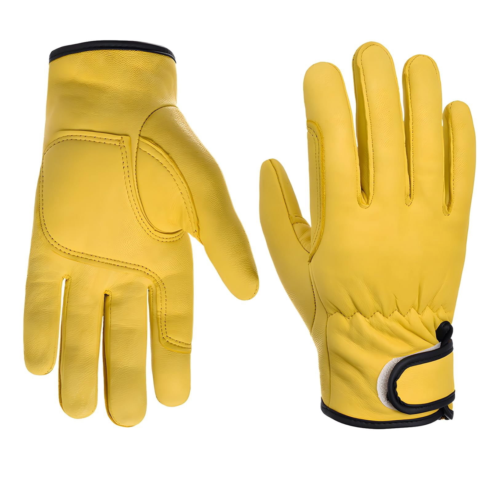 Men's winter leather work gloves, warm thin lining, suitable for working in cold weather, insulated work gloves, with leather palms, yellow-M 1 pair