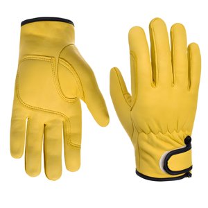 Gants de travail en cuir d'hiver pour hommes, doublure fine chaude, pour travailler par temps froid, gants de travail isolés, avec paumes en cuir, jaune-M 1 couple