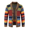 thumbnail image 1 of fartey Cardigans pour Hommes Chandails Tricotés Col Châle Boutonné à Blocs de Couleur Manteau Rayé Manches Longues Douillet Chaud Veste Chandail, 1 of 7