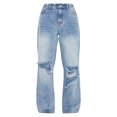 thumbnail image 2 of Wangsaura Ladies Korean Wide Leg Jeans Fashion Irregular Lapel High Waist, 2 of 10