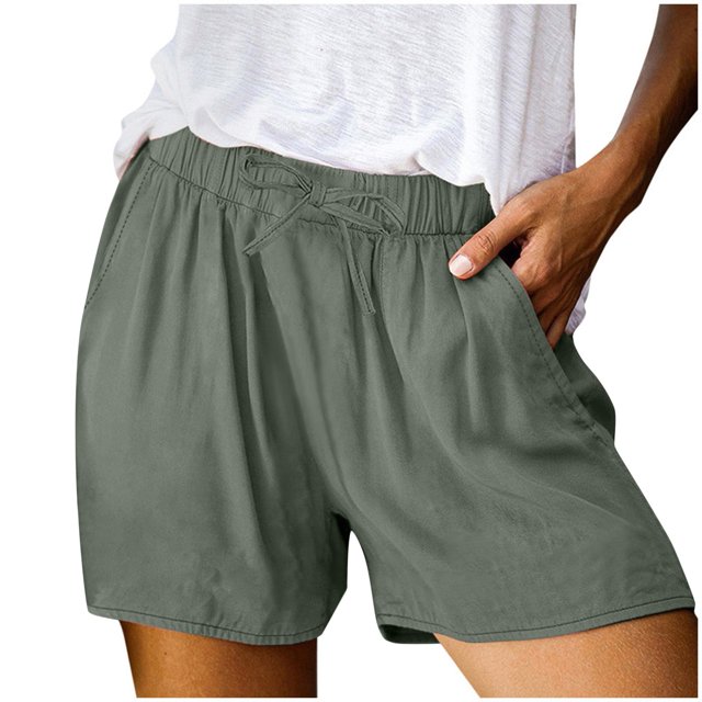 2025 Pantalon Femme Printemps Été Uni Pantalon Femme Coton Li Nen Shorts Pantalon Extensible pour Femmes avec Poche Fendue Décontracté Grande Taille Robe Vêtements pour Femmes