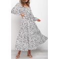 thumbnail image 4 of Robe Maxi de Soirée Décontractée pour Femme, Bohème, à Imprimé Léopard, à Volants, à Manches Longues, à Col en V, Fluide, 4 of 7