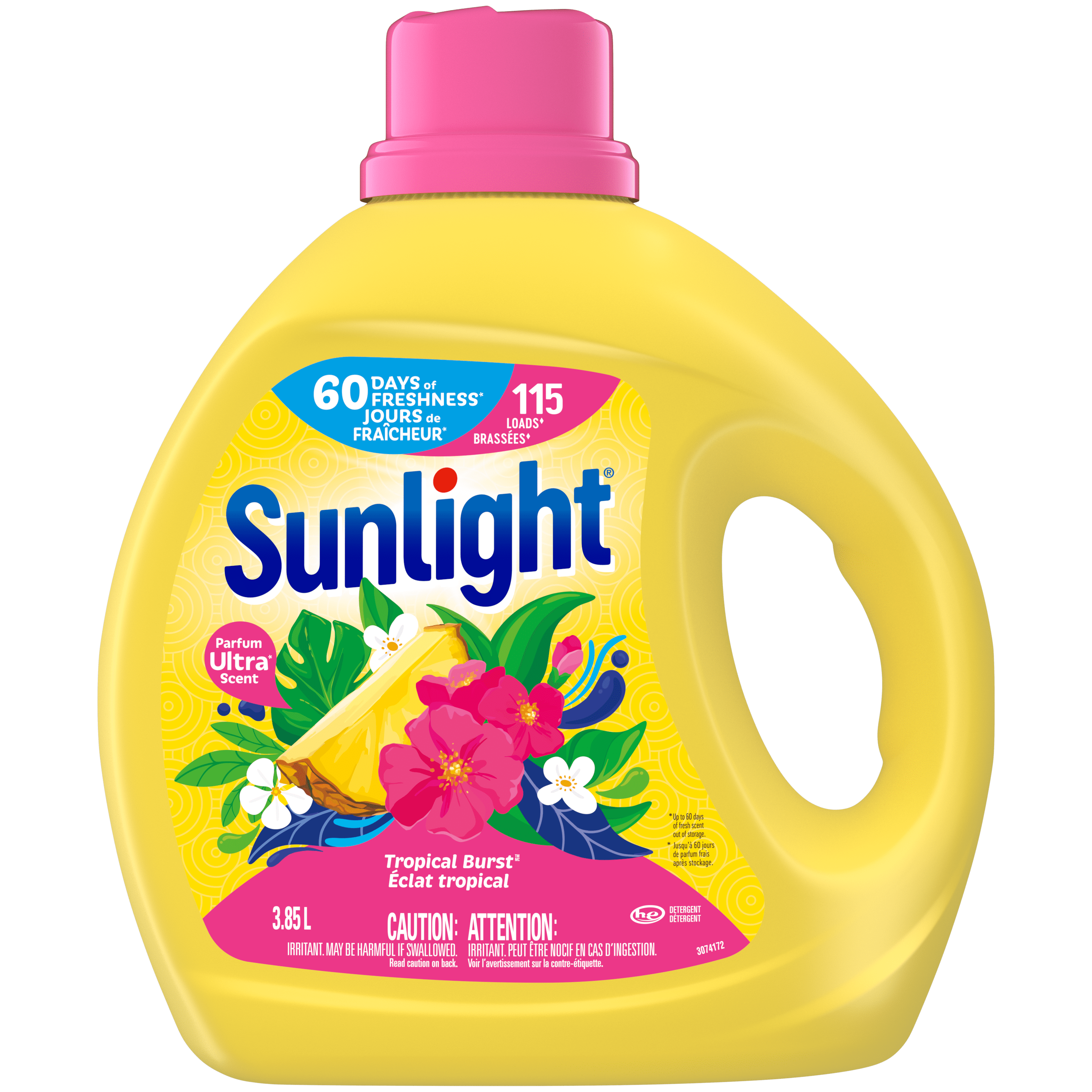 Sunlight® Tropical Burst Concentrated Liquid Laundry Detergent, 3.85L, 115 Wash Loads, up to 60 Days of Freshness, Fights Malodors, HE Compatible
