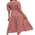 thumbnail image 3 of EIMELI Femmes Été Soufflé Manches Robe Smocked Floral en Vrac Fluide Robe Haute Taille Dentelle Floral Étagé Midi Robe Bleu Ciel XL, 3 of 4