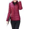 thumbnail image 1 of UKAP Ladies Puffer Jacket Solid Color Coat Stand Up Collar Down Jackets Packable Work Outwear Wine Red 3XL, 1 of 3