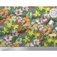 thumbnail image 3 of Soimoi Toile de Satin Modal Vert Feuilles, & Lys Imprimé Floral par la Cour 42 Pouces de Large, 3 of 3