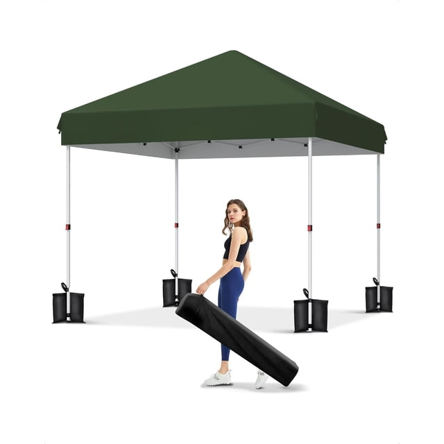 Tente Abri Instantané 10 X 10 Pi - Abri Extérieur avec 3 Hauteurs Réglables, UV et Imperméable, Comprend des Sacs de Sable et un Sac de Transport, Vert