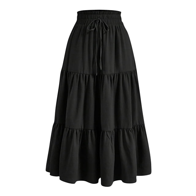 Besolor Maxi Skirts for Women 2025 Summer Elastic Waist Drawstring Ruffle Tiered a Line Flowy Beach Long Skirt