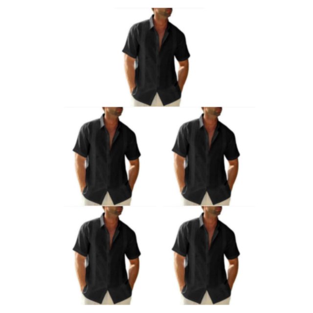 pitrice Men Shirt Casual Short Sleeve Breathable Replacement Button Down Solid Color Fashionable Home Dating Shirts Top Black L 5Set
