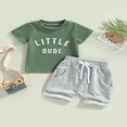 thumbnail image 2 of Ensemble Pantalon Garçon Manches Courtes Col Lettres Hauts + Short Décontracté de Rue à Cordon Gris 2-3 Ans, 2 of 8