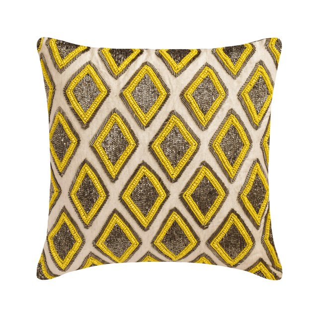 The HomeCentric Pillow Covers, Decorative Yellow Pack of 2, 16"x16" (40x40 cm) Cushion Covers, Linen Beaded Throw Pillows For Couch, Geometric Pattern Modern Style Easter - Yellow Jubilee