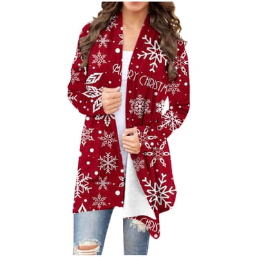 RKSTN Cardigan pour Femmes Mode Automne 2023 Grande Taille Manches Longues Cardigan de Noël Imprimé Ouvert Léger Doux Manteaux d'Extérieur