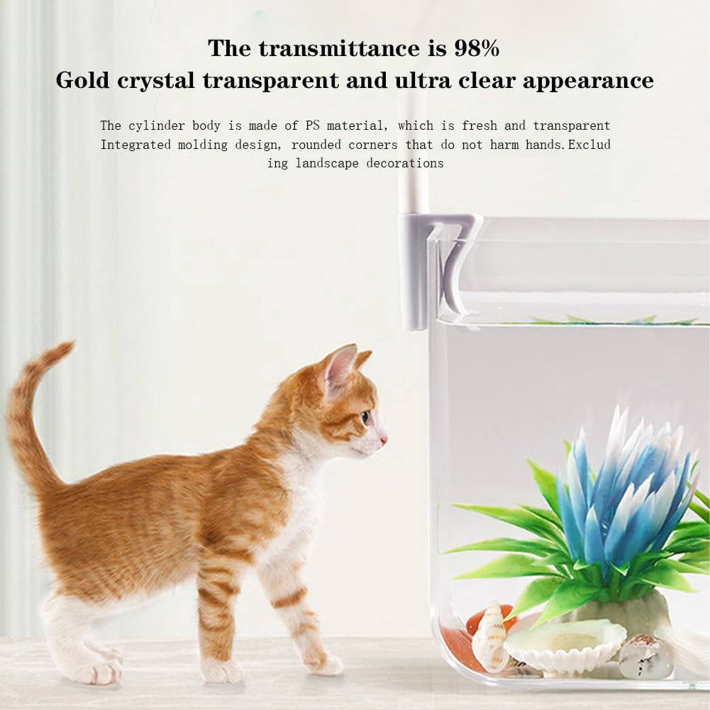 Fish Tank Walmart - 2.5L Transparent Rectangular PS Aquarium Starter Kit - Includes 3W Clamp Light & Anti-Slip Base - Ideal for Betta/Goldfish/Shrimp - Desktop Aquatic Decor for Office/Living Room (L）