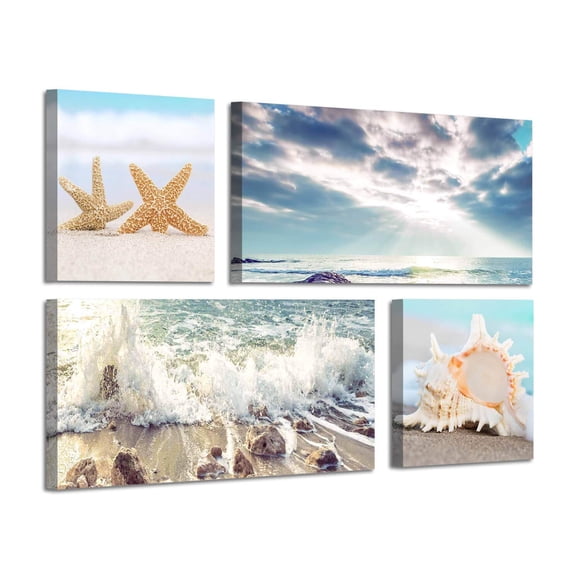 ARTISTIC PATH Beach Scene Canvas Wall Art: Large Shoreline Artwork Painting Print for Wall Decor (Overall 36"" W x 24"" H Multi-Sized)