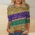 thumbnail image 2 of Penkiiy T-shirt Blouse Décontractée à Manches 3/4 et Col Rond pour Femmes, Impression Mode Mardi Gras, 4TG Multicolore, 2 of 5