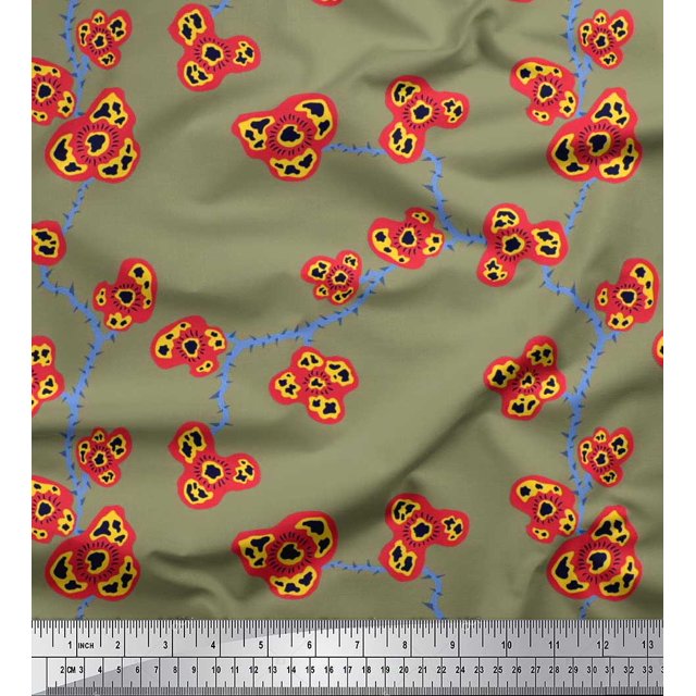 Soimoi Rayon Fabric Flower Artistic Printed Fabric 1 Yard 56 Inch Wide