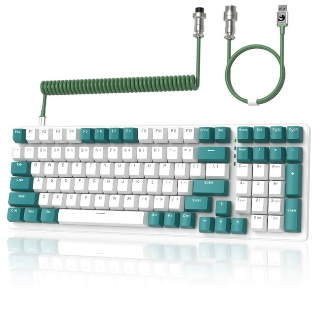 HAOAN T8 Clavier de Jeu 60 % 68 Touches Compact Mini Clavier Mécanique Filaire avec 18 Commutateurs Bleus Rétroéclairés RVB Chroma Câble de Clavier Bobiné USB-C pour PC Portable Mac XBOX - Bleu Blanc