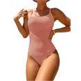 thumbnail image 1 of Kmbangi Women's Summer Swimsuit Spaghetti Strap Solid Color Textured One Piece Bathing Suit, 1 of 5