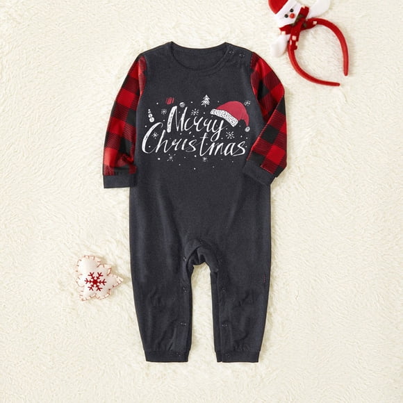 EGNMCR Christmas Pajamas for Family, Classic Plaid Xmas Sleepwear for Christmas Parent-Child Outfit Christmas Toddler Baby Letter Print Blouse+Pants Family Clothes Pajamas Women Blouse pants