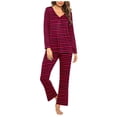 thumbnail image 1 of Timegard Pajamas Sets for Women 2 Piece Stripted Long Sleeve V Neck Ruched Top and Pants Fall Pjs Outfits, 1 of 5