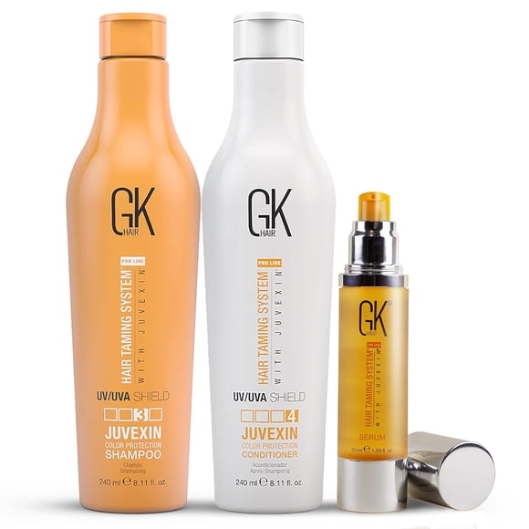 Global Kératine GK Hair Duo Shampooing et Revitalisant Shield (240 Ml/ 8,11 fl. oz) / Sérum Capillaire à l'Huile d'Argan Biologique 50 ml pour Contrôler les Frisottis, Réparer les Cheveux Secs et Abîmés