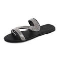 thumbnail image 1 of yulier Women's Rhinestone Flat Sandals Flat Slippers Strappy Slip On Open Toe Slide Sandals Plus-size Flip Flops Dressy Thong Sandals, 1 of 7