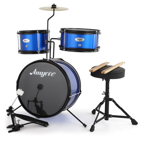 Ensemble de Batterie Électronique – 3 Pcs Adapté aux Débutants pour Enfants – Cymbale, Tom, Basse, Pédale, Bâtons et Trône – Instrument de Musique pour Garçons et Filles – Apprentissage et Pratique – Bleu