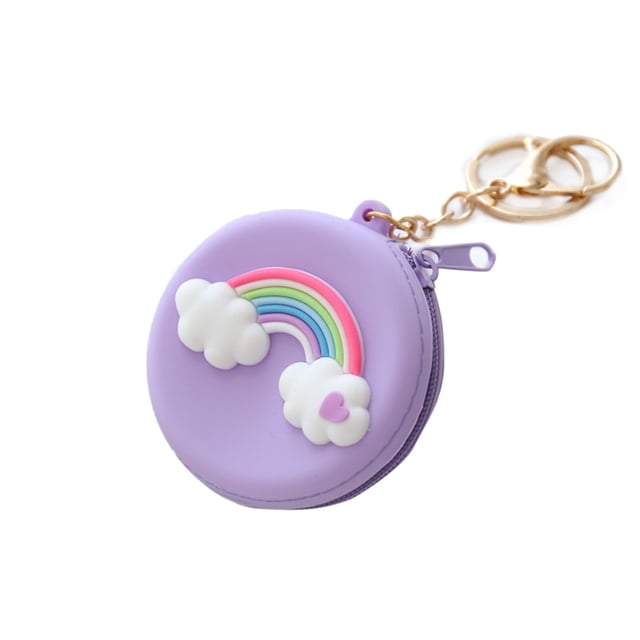 Coin Purse Coins Wallet Silicone Change Purse Women Change Wallet Coin Purse Silicone Cute Zipper Closure Gift Choice Women Change Pouch Wallet For Lipstick KeysRound, Rainbow