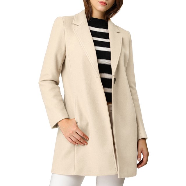 INSPIRE CHIC Manteau Long Classique pour Femme à Revers Cranté, Manches Longues, P Beige