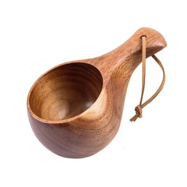 Handmade Wooden Milk Cup Acacia Wood Coffee Mugs Tasse With Carrying Rope Handle Camping Drinkware Cups Kitchen Tools