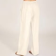 thumbnail image 4 of WEIYLL Womens Pants Linen Elastic High Waist Drawstring Wide Leg Yoga Beige Pant size S, 4 of 8