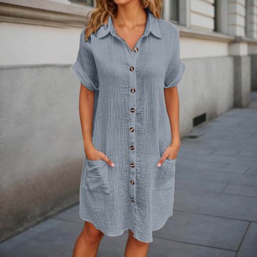 Robe Décontractée pour Femmes Boutonnée Coupe Ample Robe Chemise d'Été Idéale pour la Quotidienne Ou les Activités
