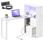 HOMCOM 54" Computer Desk, Home Office Desk with Power Outlets & LED Lights