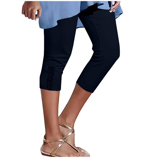 Birdeem Pantalons Raccourcis pour Femmes avec Dentelle Couleur Unie Sports Décontractés Pantalons Raccourcis