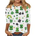 thumbnail image 5 of Mceream T-Shirt de la Saint-Patrick à Manches 3/4 pour Femme, Blouses à Col Rond, Décontracté, Vacances, Trèfle Irlandais, T-Shirts Graphiques, Tunique d'Été Amusante, Hauts de Festival, Grande Taille, Vert, TG, 5 of 5