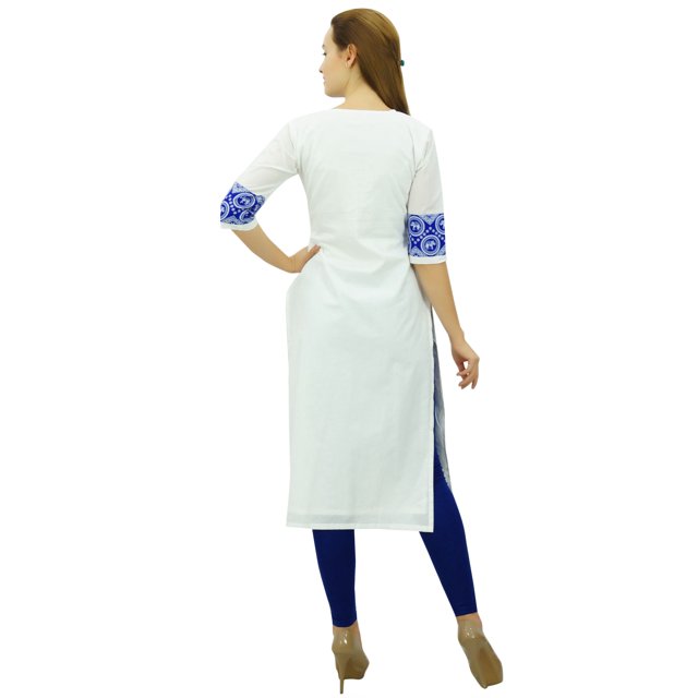 Phagun Kurta Droit de Designer Bleu pour Femme, Manches 3/4, Kurti Décontractée Imprimée-18