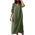 thumbnail image 2 of Gspmoly Robes d'Été pour Femmes, Robe d'Été Unie à Manches Courtes et Col en V pour Femmes, Robes de Vacances pour Femmes Économies, 2 of 6