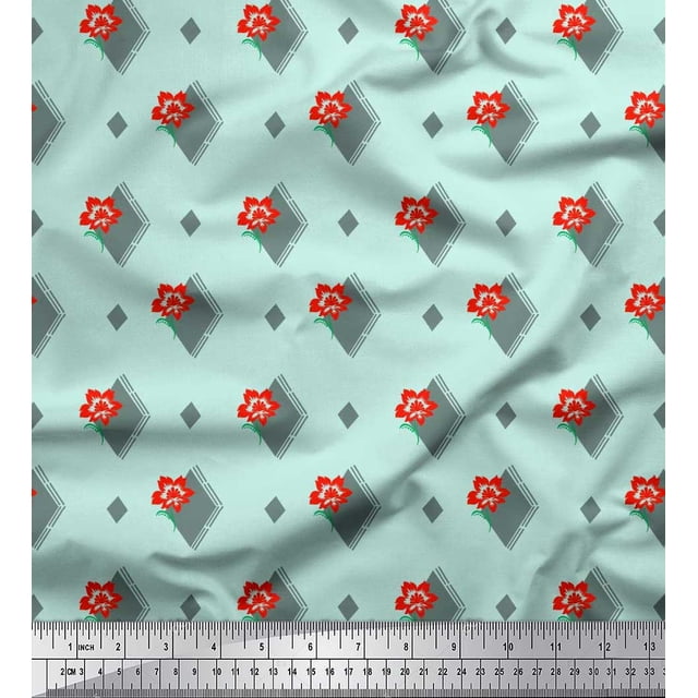 Soimoi Rayonne Forme de Diamant & Tissu Imprimé Artistique Floral 1 Yard 42 Inch Wide