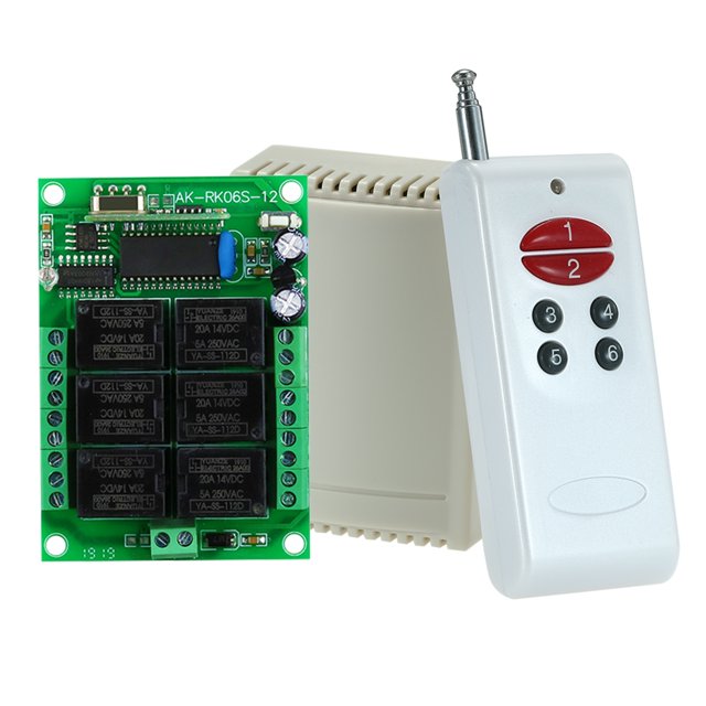 433Mhz DC 12V 6 Channel Universal 10A Relay Wireless RF Remote Control Switch Receiver Module and 1PCS 6-Key RF 433 Mhz Transmitter Fixed Code (2262 Chip) Remote Control Smart Home Automation