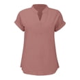 thumbnail image 4 of WEIYLL Womens T Shirts Summer Loose Fit V Neck Curved Hem Flowy Solid Pink Tee Sizes L, 4 of 5