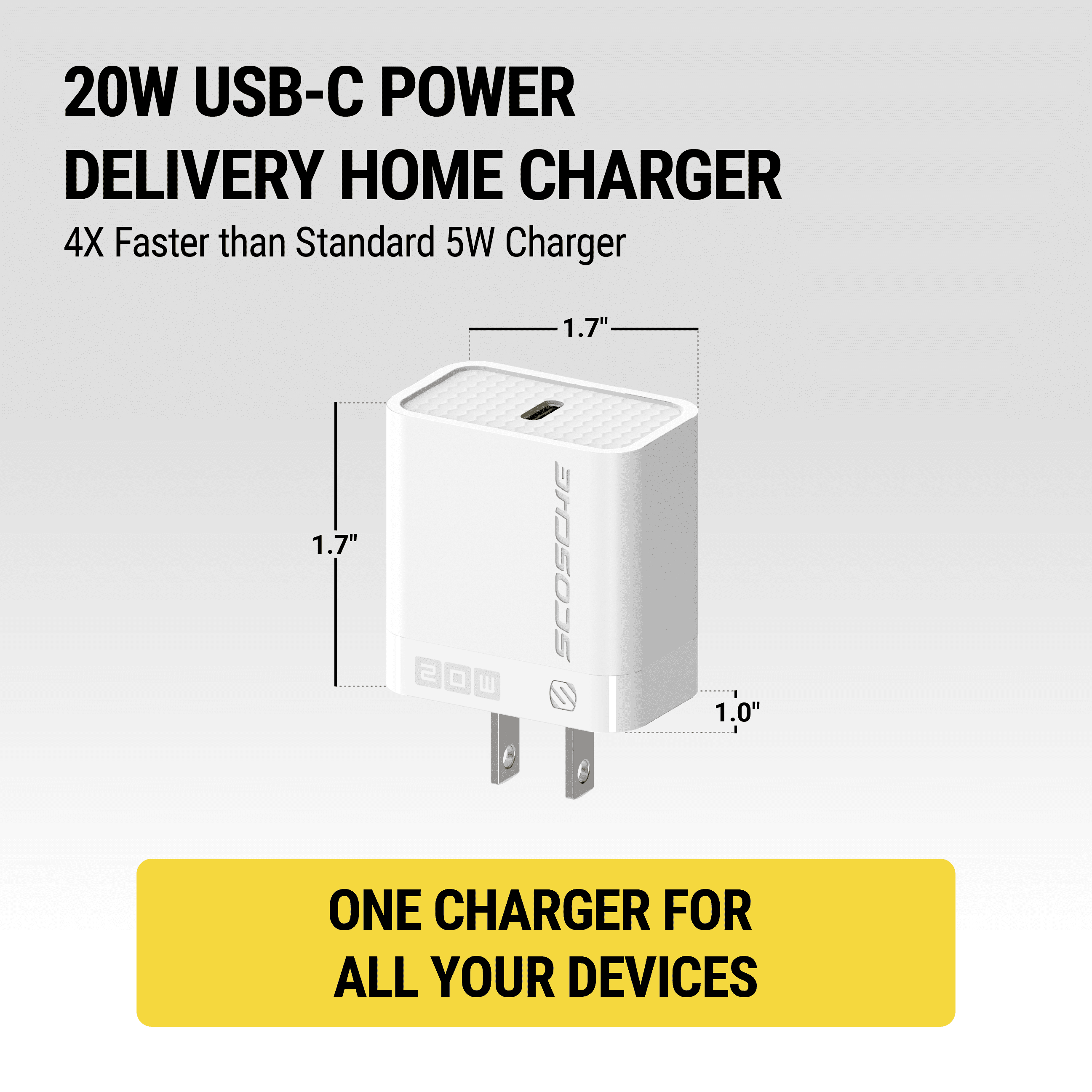 Scosche Adaptateur de fiche murale SHPDC20WT-2PRP Power Volt 20 W à recharge rapide USB-C, blanc, paquet de 2