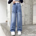 thumbnail image 2 of Girls' Straight Wide Leg Jeans | Comfy Stretch Denim Pants for Ages 5-15, 2 of 9