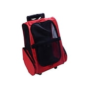 PawHut Pet Carrier Luggage Box Cat Dog Backpack Crate Rolling Wheel with Removable Support, Red