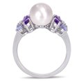 thumbnail image 3 of Miabella 8-8.5mm Cultured Freshwater Pearl, 2 Carat T.G.W. Amethyst Tanzanite and Diamond Accent Sterling Silver 2-Piece Earrings and Ring Set, 3 of 5