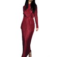 thumbnail image 1 of Faithtur Women's Spring Autumn Long Dress Solid Color Long Sleeve Half High Neck Ruched Tie Up Dress, 1 of 3