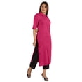 thumbnail image 2 of Moomaya Solid Rayon Kurta For Women bell Sleeve Drawstring Neck Long Ethnic Kurti, 2 of 7