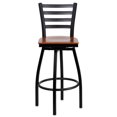 thumbnail image 3 of HERCULES Series Black Ladder Back Swivel Metal Barstool - Cherry Wood Seat, 3 of 9